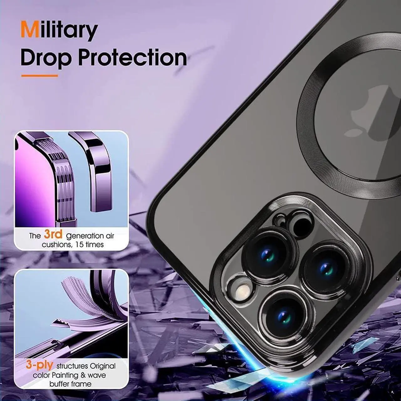 Alt view image 5 of 6 - ZIYE Magnetic Case for iPhone 15 Pro Max Case [Compatible with MagSafe] Full Camera Protection Clear Plating Luxury Cover for Women Men Soft TPU Bumper Drop Protective Phone Case (6.7"),Black