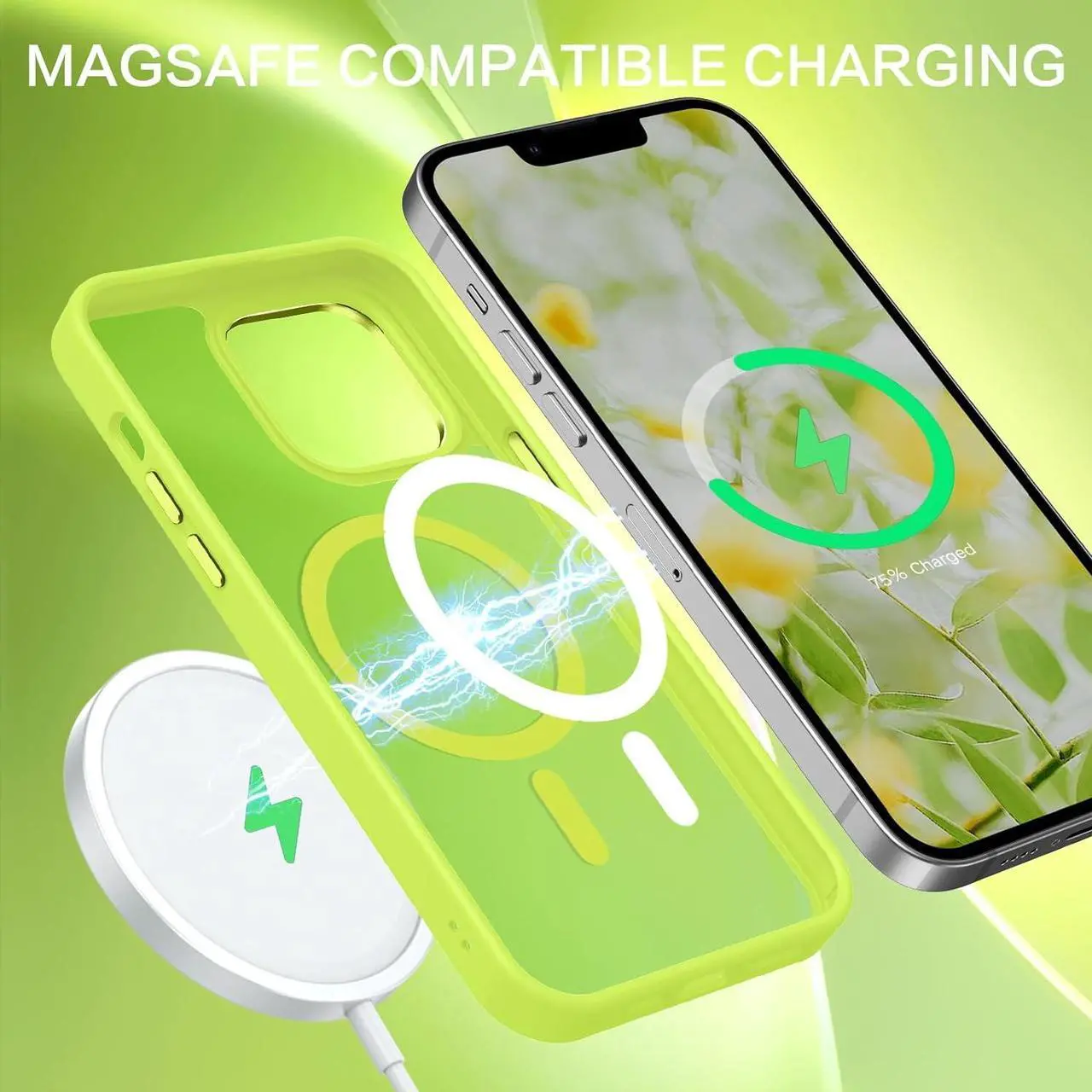 Alt view image 2 of 7 - for iPhone 13 Pro Max Phone Case,iPhone 13 Pro Max Magnetic Case [Compatible with MagSafe] Translucent Matte Shockproof Women Men Protective Case for iPhone 13 Pro Max 6.7",Fluorescent Green