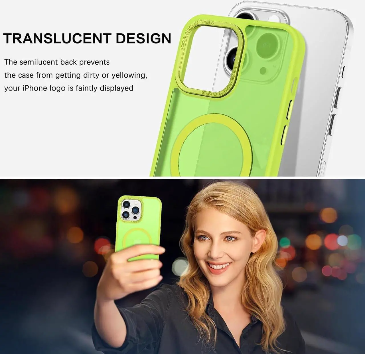 Alt view image 3 of 7 - for iPhone 13 Pro Max Phone Case,iPhone 13 Pro Max Magnetic Case [Compatible with MagSafe] Translucent Matte Shockproof Women Men Protective Case for iPhone 13 Pro Max 6.7",Fluorescent Green