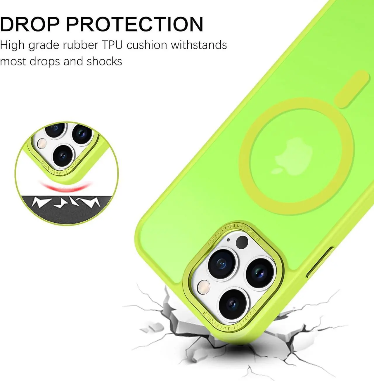 Alt view image 4 of 7 - for iPhone 13 Pro Max Phone Case,iPhone 13 Pro Max Magnetic Case [Compatible with MagSafe] Translucent Matte Shockproof Women Men Protective Case for iPhone 13 Pro Max 6.7",Fluorescent Green