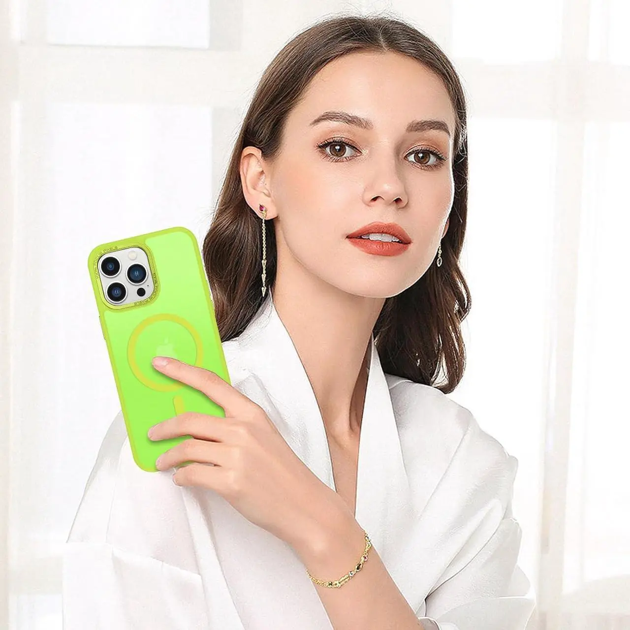 Alt view image 7 of 7 - for iPhone 13 Pro Max Phone Case,iPhone 13 Pro Max Magnetic Case [Compatible with MagSafe] Translucent Matte Shockproof Women Men Protective Case for iPhone 13 Pro Max 6.7",Fluorescent Green