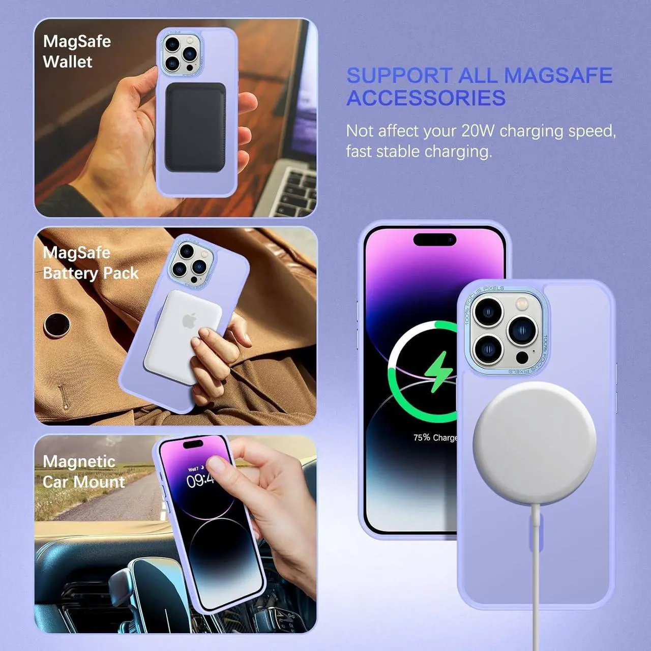Alt view image 2 of 7 - Magnetic for iPhone 14 Pro Case [Compatible with Magsafe] Translucent Matte 14 Pro Phone Case Slim Fit Shockproof Women Men Girls Boys Protective Cover Cases for iPhone 14 Pro 6.1", Purple