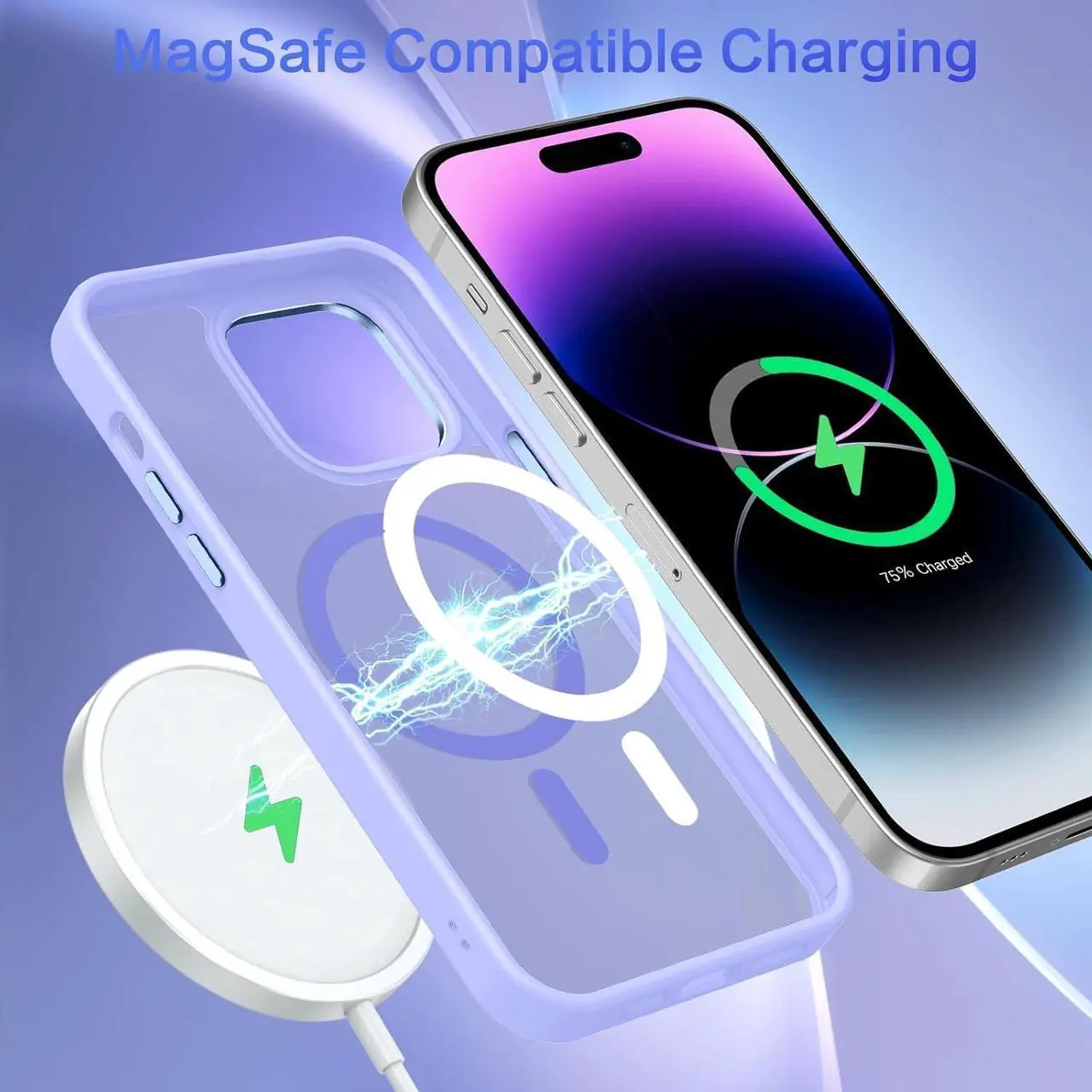 Alt view image 4 of 7 - Magnetic for iPhone 14 Pro Case [Compatible with Magsafe] Translucent Matte 14 Pro Phone Case Slim Fit Shockproof Women Men Girls Boys Protective Cover Cases for iPhone 14 Pro 6.1", Purple