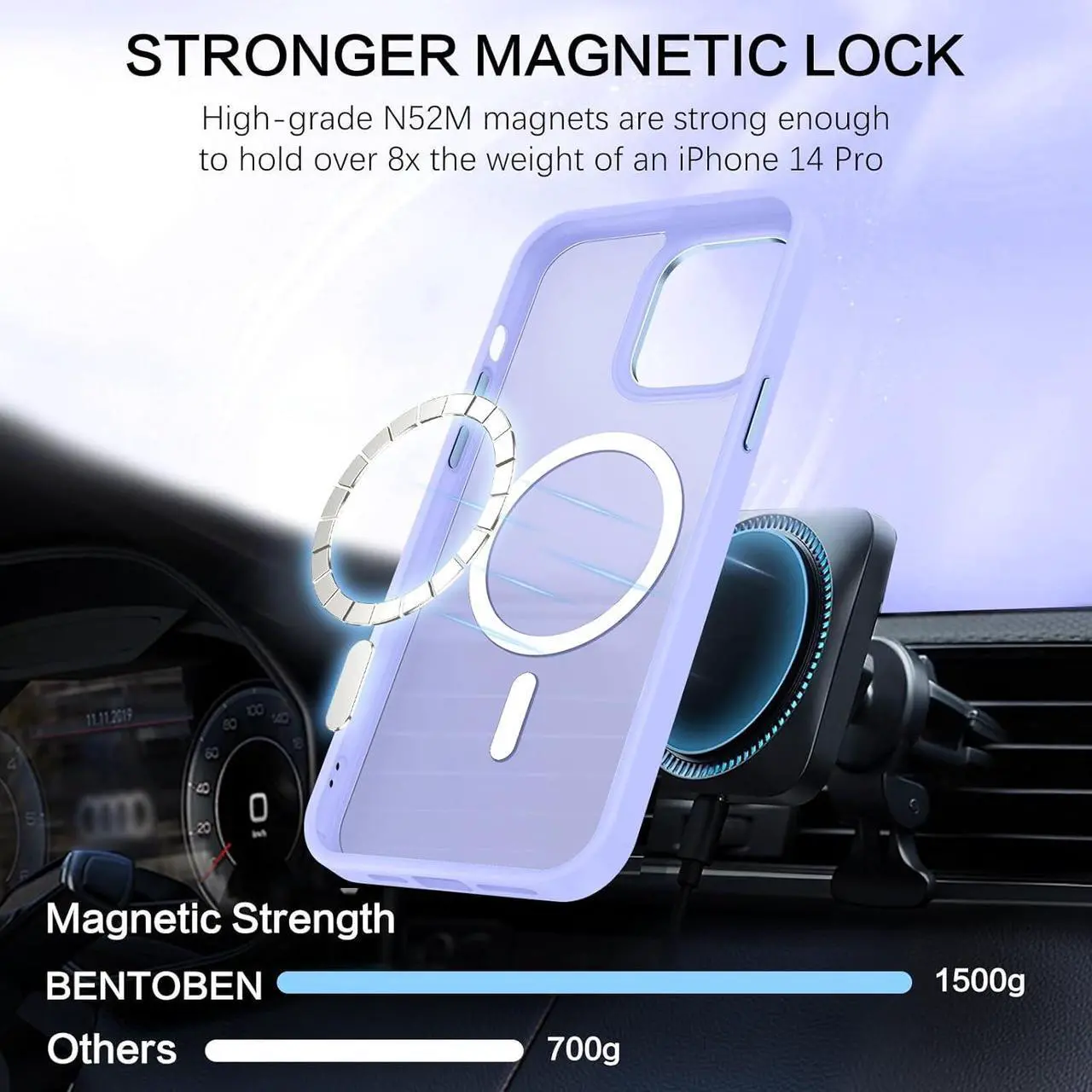 Alt view image 6 of 7 - Magnetic for iPhone 14 Pro Case [Compatible with Magsafe] Translucent Matte 14 Pro Phone Case Slim Fit Shockproof Women Men Girls Boys Protective Cover Cases for iPhone 14 Pro 6.1", Purple