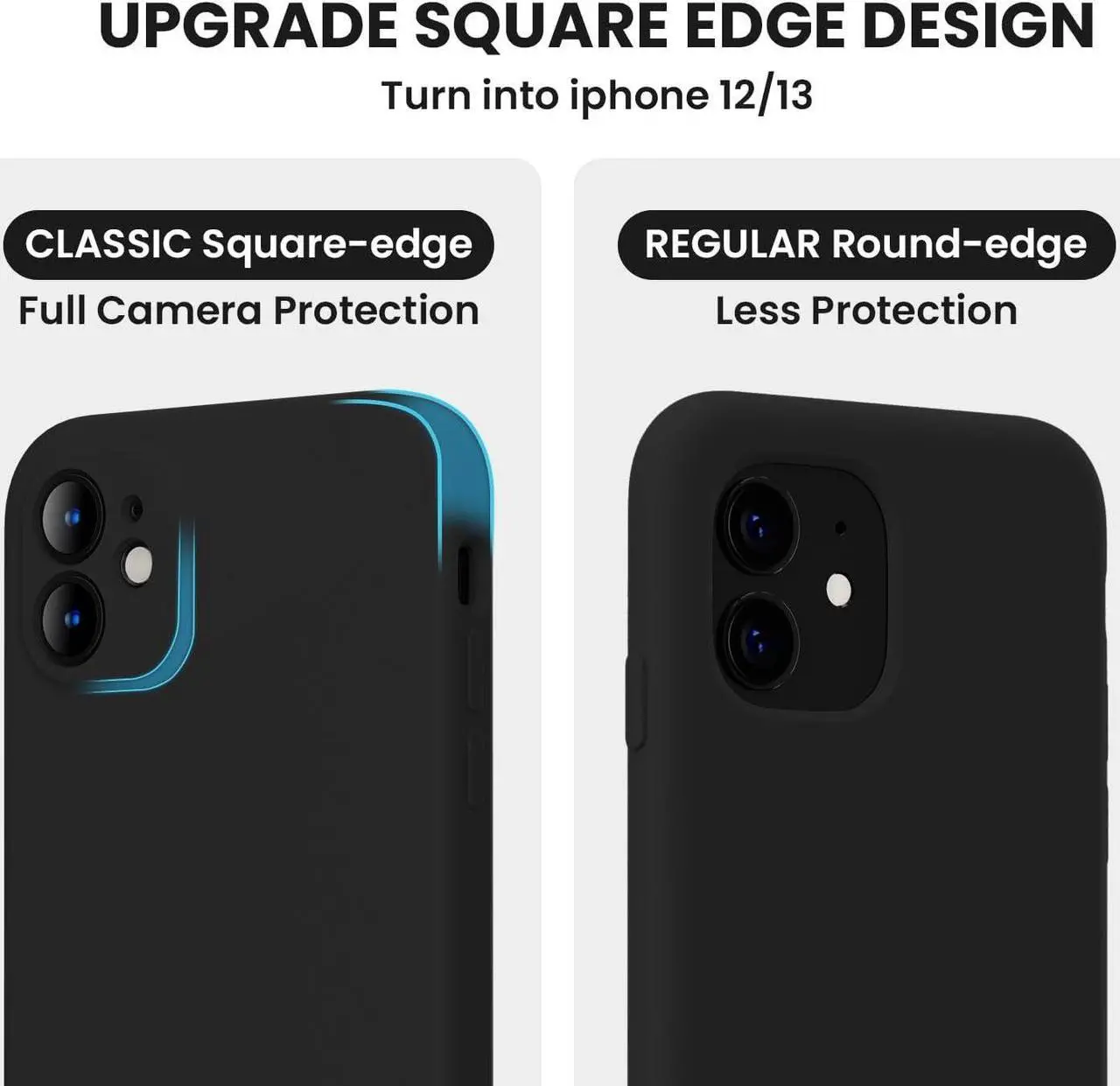 Alt view image 4 of 7 - for iPhone 11 Case,[Square Edges][Camera Protection] Silicone Upgraded Shockproof Protective Phone Case with [2X Screen Protectors],Soft Anti-Scratch Microfiber Lining, 6.1 inch, Black