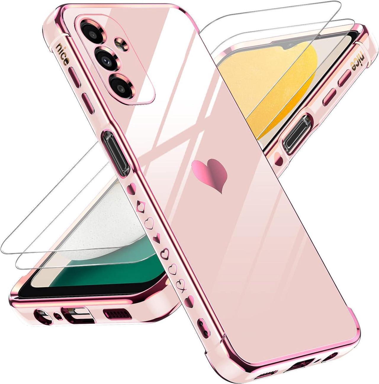 Main image of LeYi for Samsung A13 5G Case / A04s Case for Women for Girl + [2 Pcs] A13 5G Screen Protector, Aesthetic Love Heart Luxury Case Cute Plating Soft TPU Girly Shockproof Case for Galaxy A13 5G, Pink