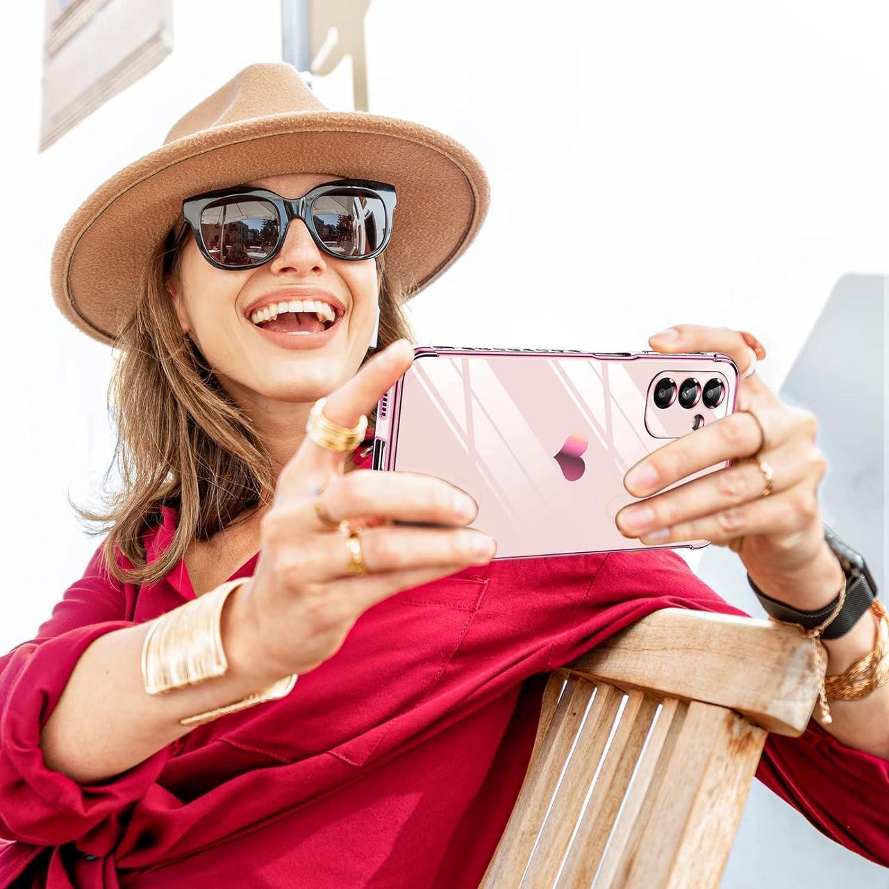 Alt view image 5 of 7 - LeYi for Samsung A13 5G Case / A04s Case for Women for Girl + [2 Pcs] A13 5G Screen Protector, Aesthetic Love Heart Luxury Case Cute Plating Soft TPU Girly Shockproof Case for Galaxy A13 5G, Pink