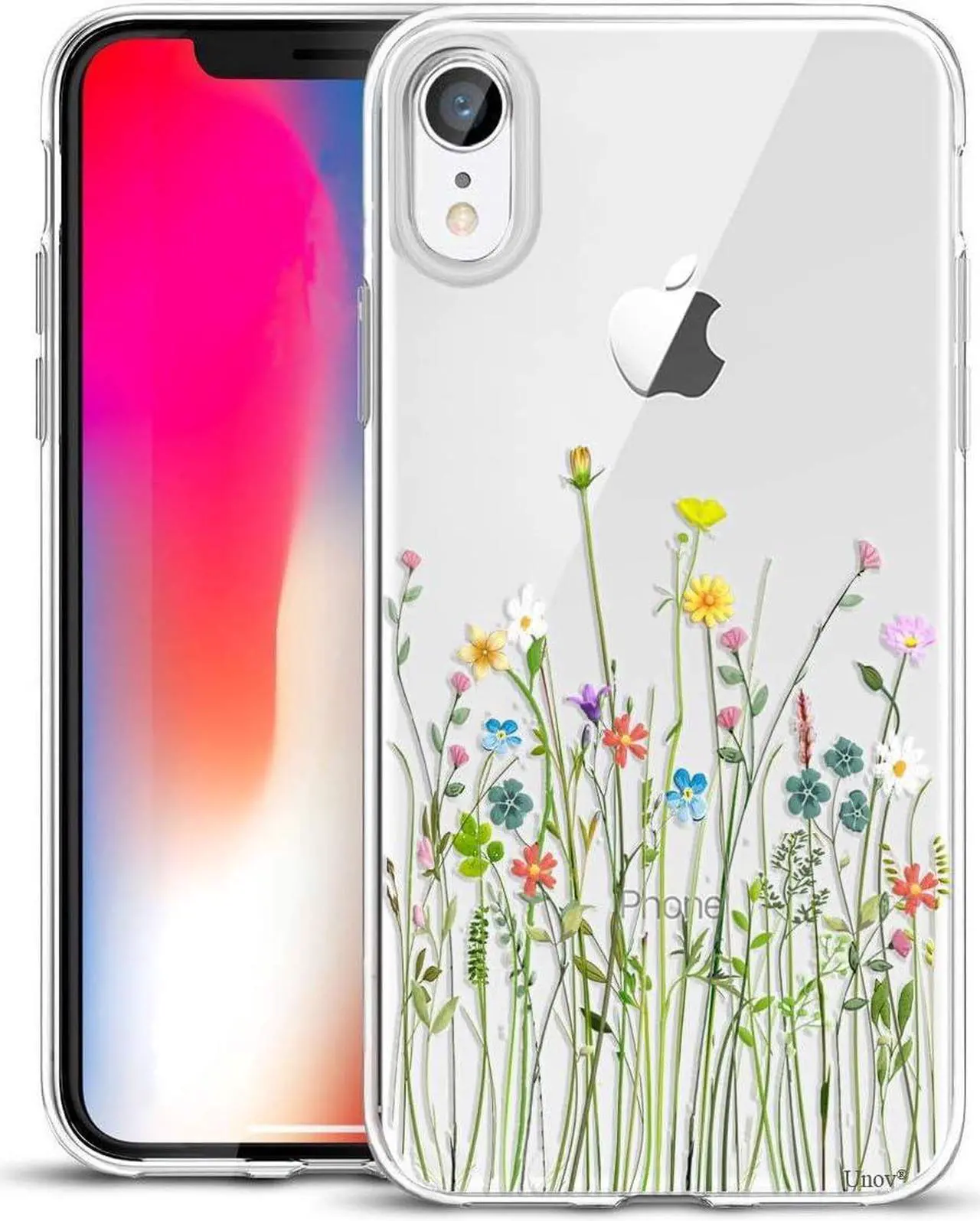 Main image of Unov Case Compatible with iPhone XR Case Clear with Design Slim Protective Soft TPU Bumper Embossed Pattern 6.1 Inch (Flower Bouquet)