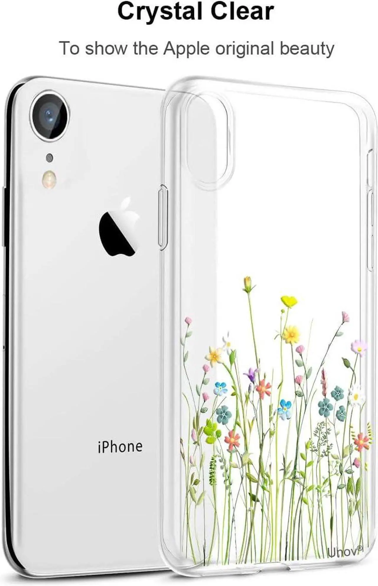Alt view image 3 of 7 - Unov Case Compatible with iPhone XR Case Clear with Design Slim Protective Soft TPU Bumper Embossed Pattern 6.1 Inch (Flower Bouquet)