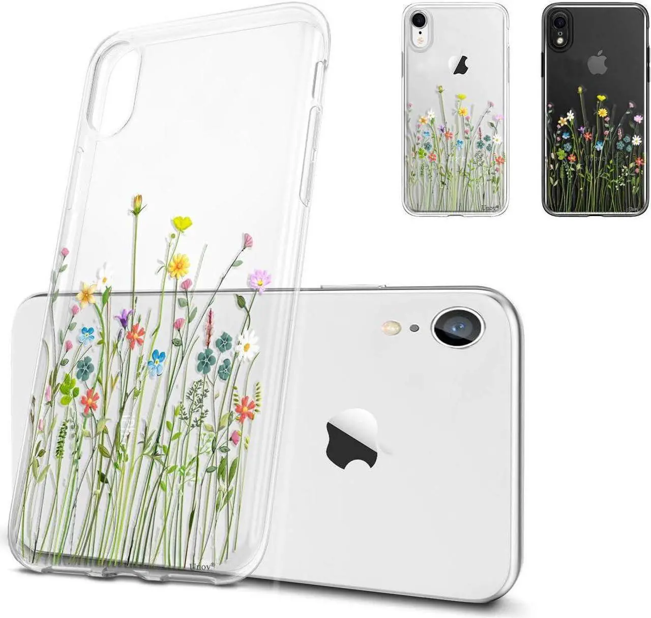 Alt view image 2 of 7 - Unov Case Compatible with iPhone XR Case Clear with Design Slim Protective Soft TPU Bumper Embossed Pattern 6.1 Inch (Flower Bouquet)