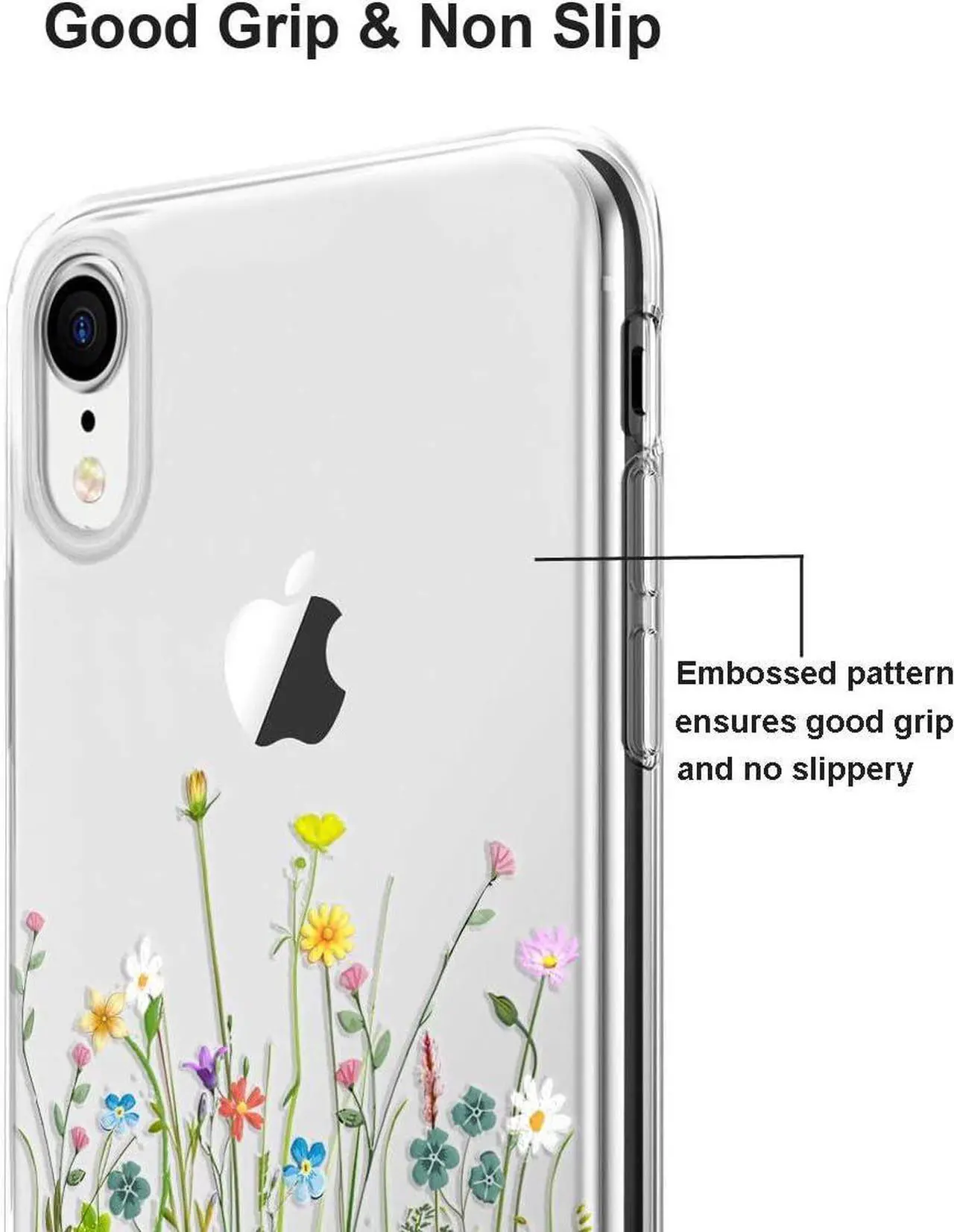 Alt view image 5 of 7 - Unov Case Compatible with iPhone XR Case Clear with Design Slim Protective Soft TPU Bumper Embossed Pattern 6.1 Inch (Flower Bouquet)