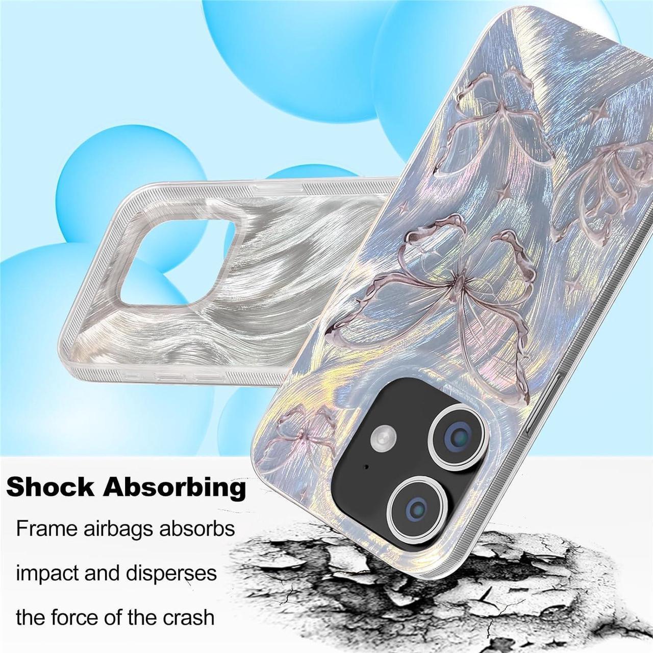Alt view image 3 of 7 - Designed for iPhone 12 Case, Designed for iPhone 12 Pro Case,Cute trendy Soft Slim TPU Shockproof Protective Butterfly Phone Cases Cover for Women Girls Aesthetic Glitter, Shiny Silver