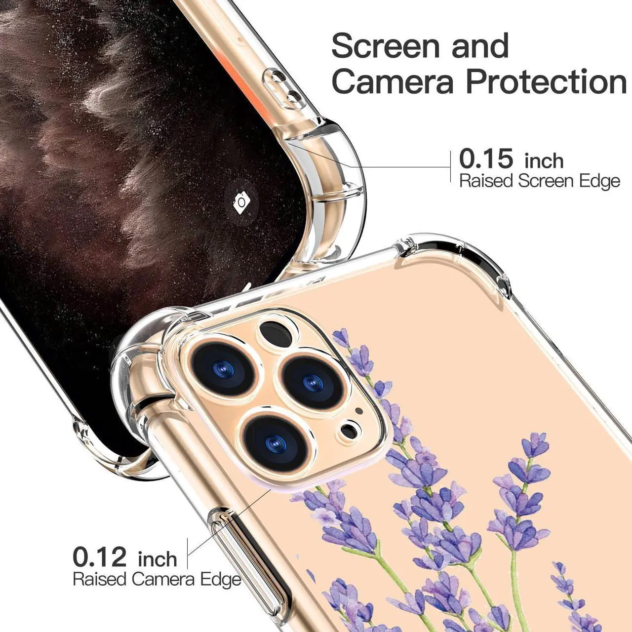 Alt view image 4 of 7 - for iPhone 11 Pro Case with Screen Protector - Stylish Elegant Floral Design on Soft Clear TPU - Slim Fit, Protective Phone Cover for Women and Girls - Purple Lavender