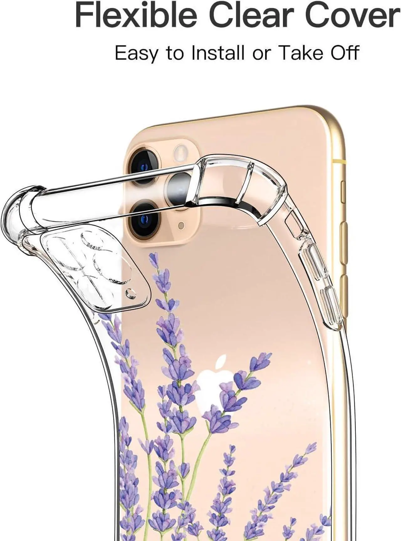 Alt view image 6 of 7 - for iPhone 11 Pro Case with Screen Protector - Stylish Elegant Floral Design on Soft Clear TPU - Slim Fit, Protective Phone Cover for Women and Girls - Purple Lavender