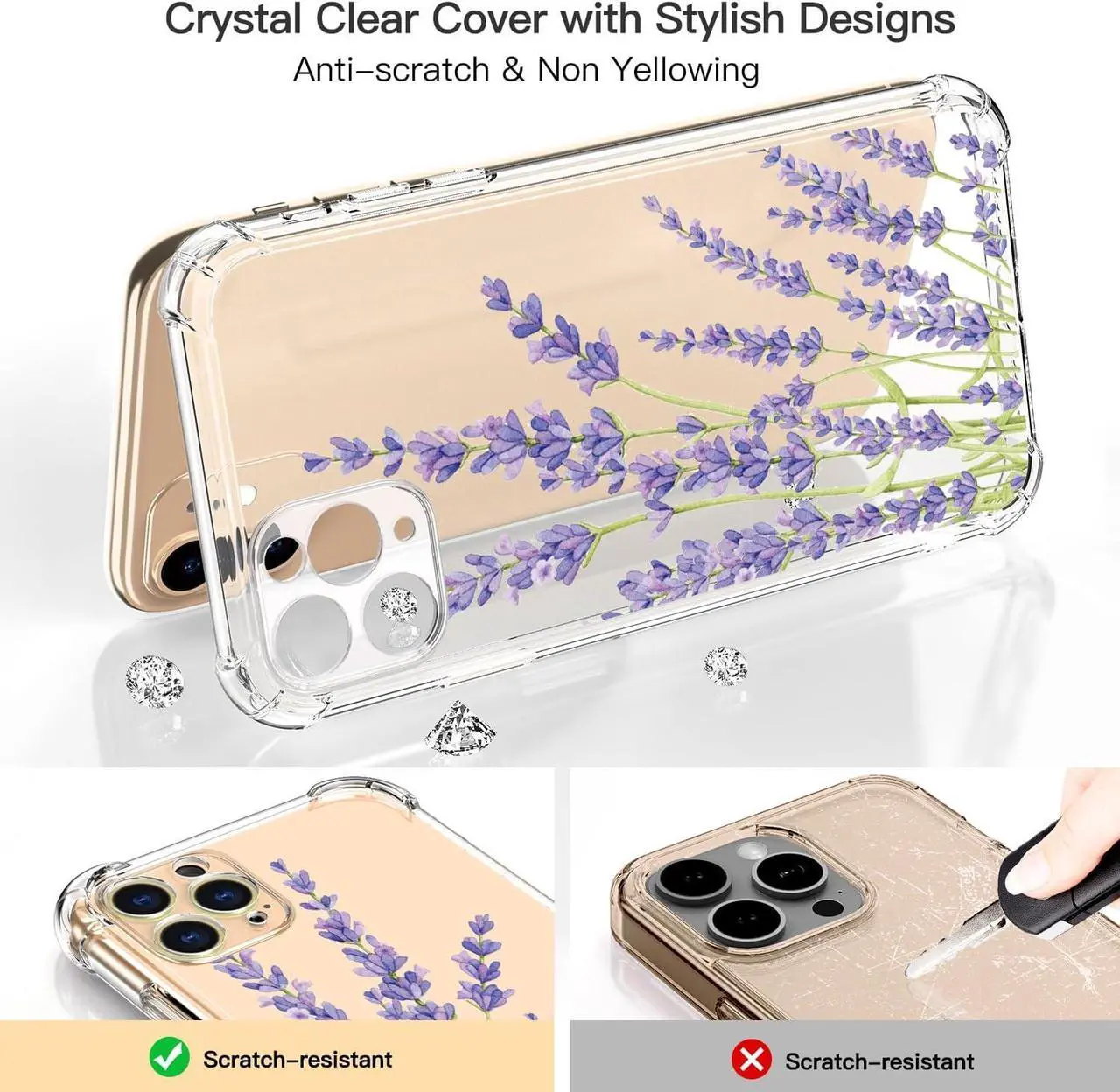 Alt view image 3 of 7 - for iPhone 11 Pro Case with Screen Protector - Stylish Elegant Floral Design on Soft Clear TPU - Slim Fit, Protective Phone Cover for Women and Girls - Purple Lavender