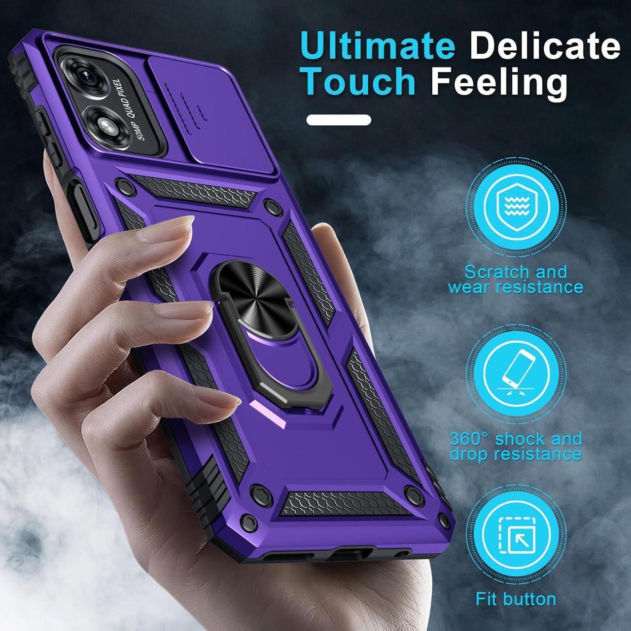 Alt view image 7 of 7 - Janmitta Compatible with Moto G Play 2024 Case Built in Slide Camera Lens Cover+Screen Protector+Ring Holder,Heavy Duty Shockproof Full Body Protective Phone Cover,Purple