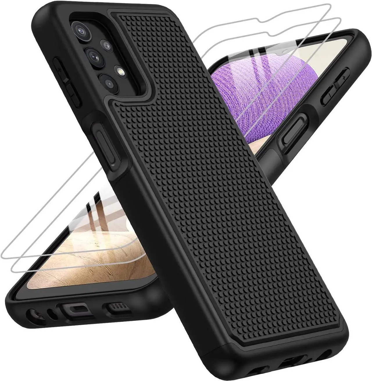 Main image of JXVM for Samsung Galaxy A32 5G Case: Dual Layer Protective Heavy Duty Cell Phone Cover Shockproof Rugged with Non Slip Textured Back - Military Protection Bumper Tough - 6.5inch (Matte Black)