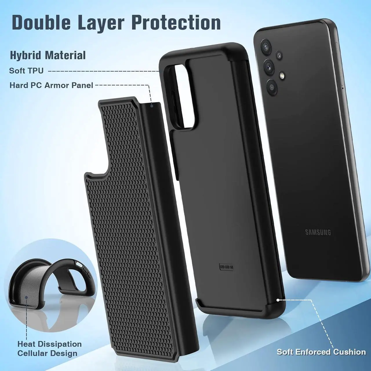 Alt view image 3 of 7 - JXVM for Samsung Galaxy A32 5G Case: Dual Layer Protective Heavy Duty Cell Phone Cover Shockproof Rugged with Non Slip Textured Back - Military Protection Bumper Tough - 6.5inch (Matte Black)