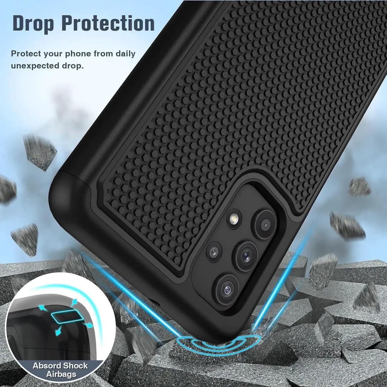 Alt view image 4 of 7 - JXVM for Samsung Galaxy A32 5G Case: Dual Layer Protective Heavy Duty Cell Phone Cover Shockproof Rugged with Non Slip Textured Back - Military Protection Bumper Tough - 6.5inch (Matte Black)