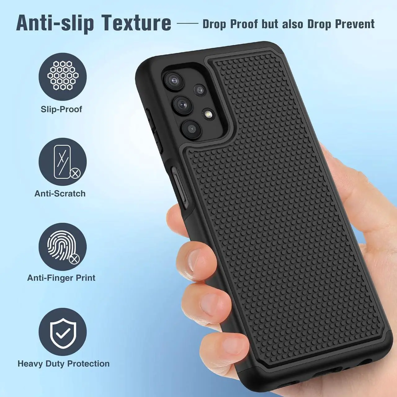 Alt view image 5 of 7 - JXVM for Samsung Galaxy A32 5G Case: Dual Layer Protective Heavy Duty Cell Phone Cover Shockproof Rugged with Non Slip Textured Back - Military Protection Bumper Tough - 6.5inch (Matte Black)