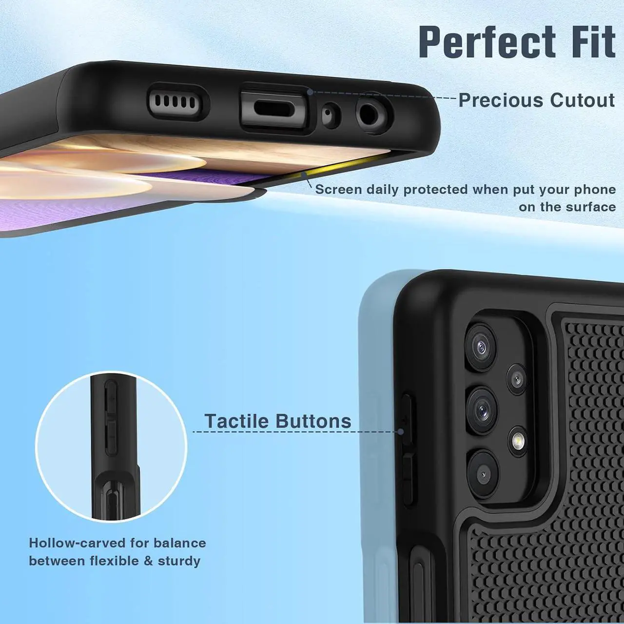 Alt view image 7 of 7 - JXVM for Samsung Galaxy A32 5G Case: Dual Layer Protective Heavy Duty Cell Phone Cover Shockproof Rugged with Non Slip Textured Back - Military Protection Bumper Tough - 6.5inch (Matte Black)