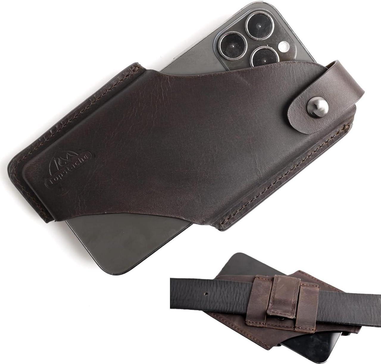 Main image of Topstache Leather Phone Holster with Belt Clip Loop, Leather Belt Case with Magnetic Closure,Cell Phone Case for iPhone, Belt Phone Pouch for Samsung,Leather Phone Sheath for Belt,Darkbrown,Medium