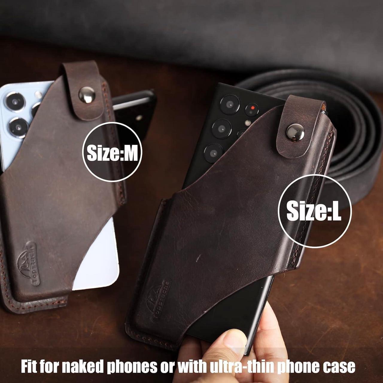 Alt view image 6 of 6 - Topstache Leather Phone Holster with Belt Clip Loop, Leather Belt Case with Magnetic Closure,Cell Phone Case for iPhone, Belt Phone Pouch for Samsung,Leather Phone Sheath for Belt,Darkbrown,Medium