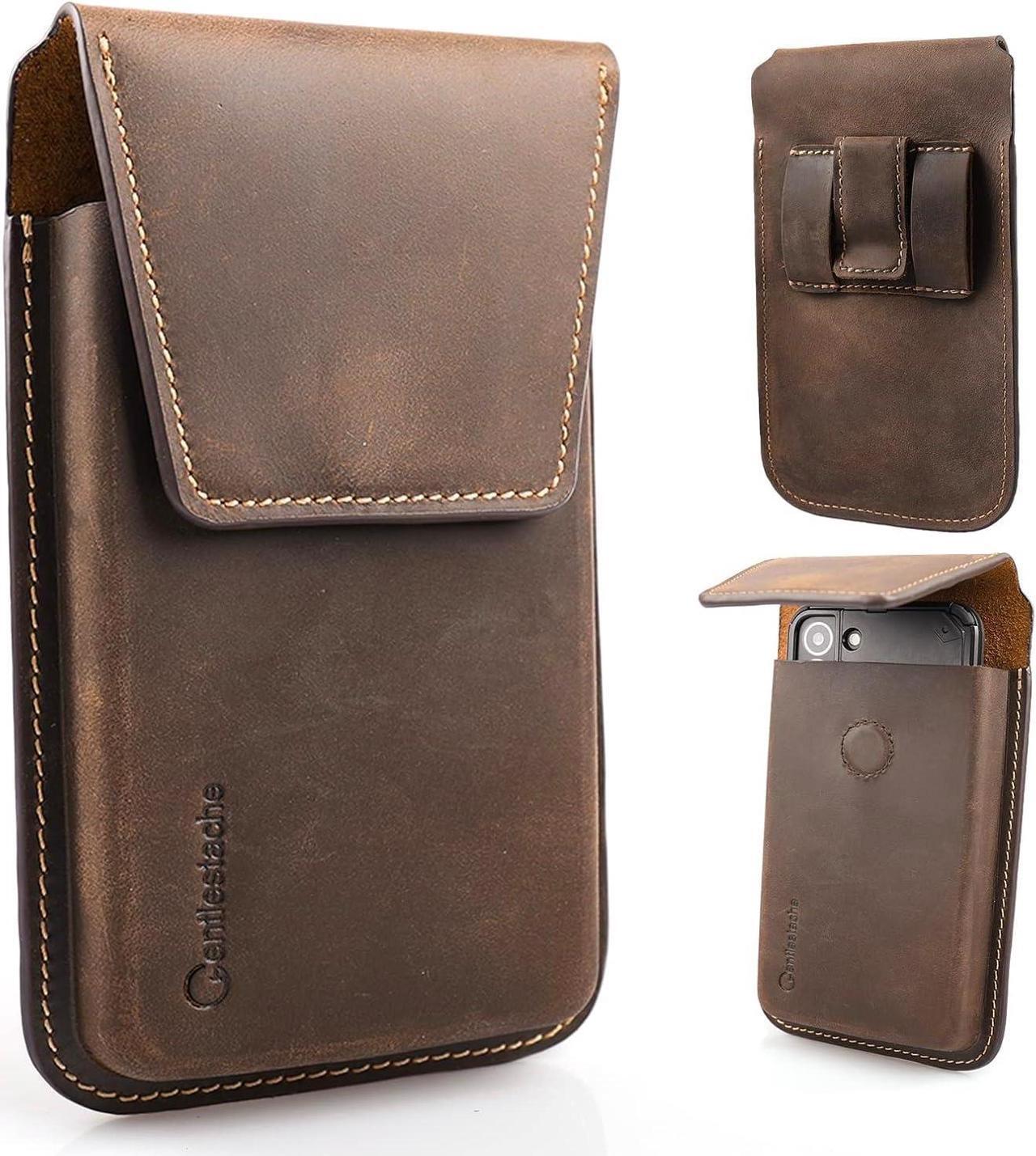 Main image of Leather Cell Phone Holster with Belt Clip, Flip Cell Phone Case for iPhone 14 13 Pro, Phone Belt Holder for S22 S21, Universal Cell Phone Pouch for Smartphone, Darkbrown