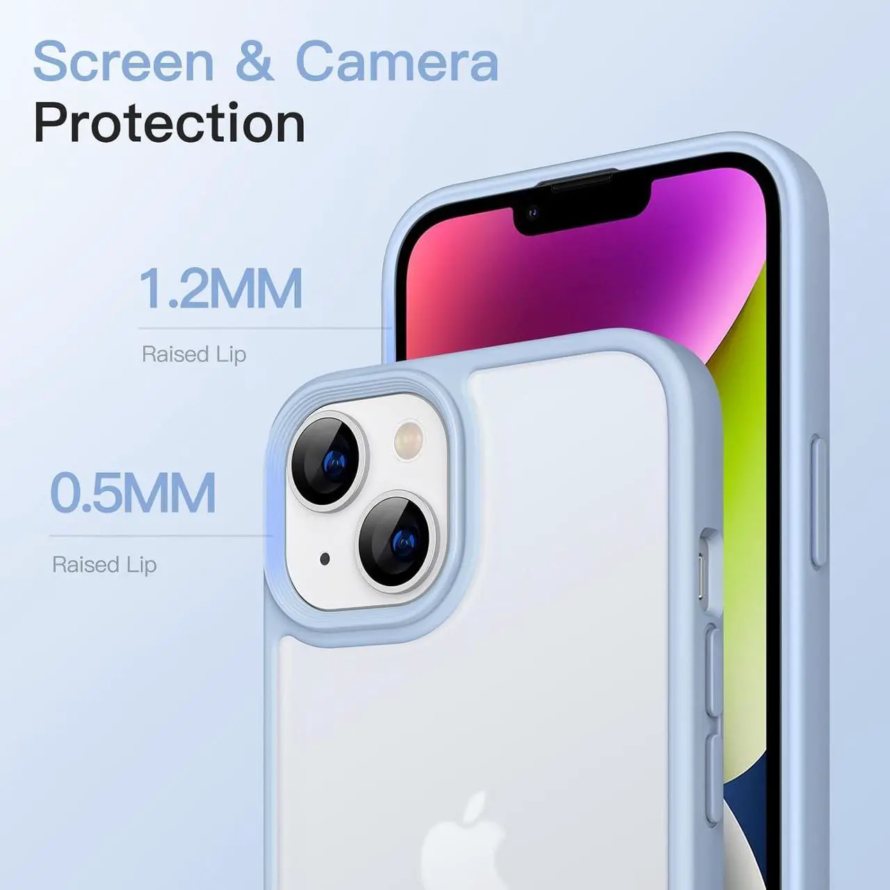 Alt view image 5 of 6 - Matte Case for iPhone 14 6.1-Inch, Shockproof Military Grade Drop Protection, Frosted Translucent Back Phone Cover, Anti-Fingerprint (Sky Blue)