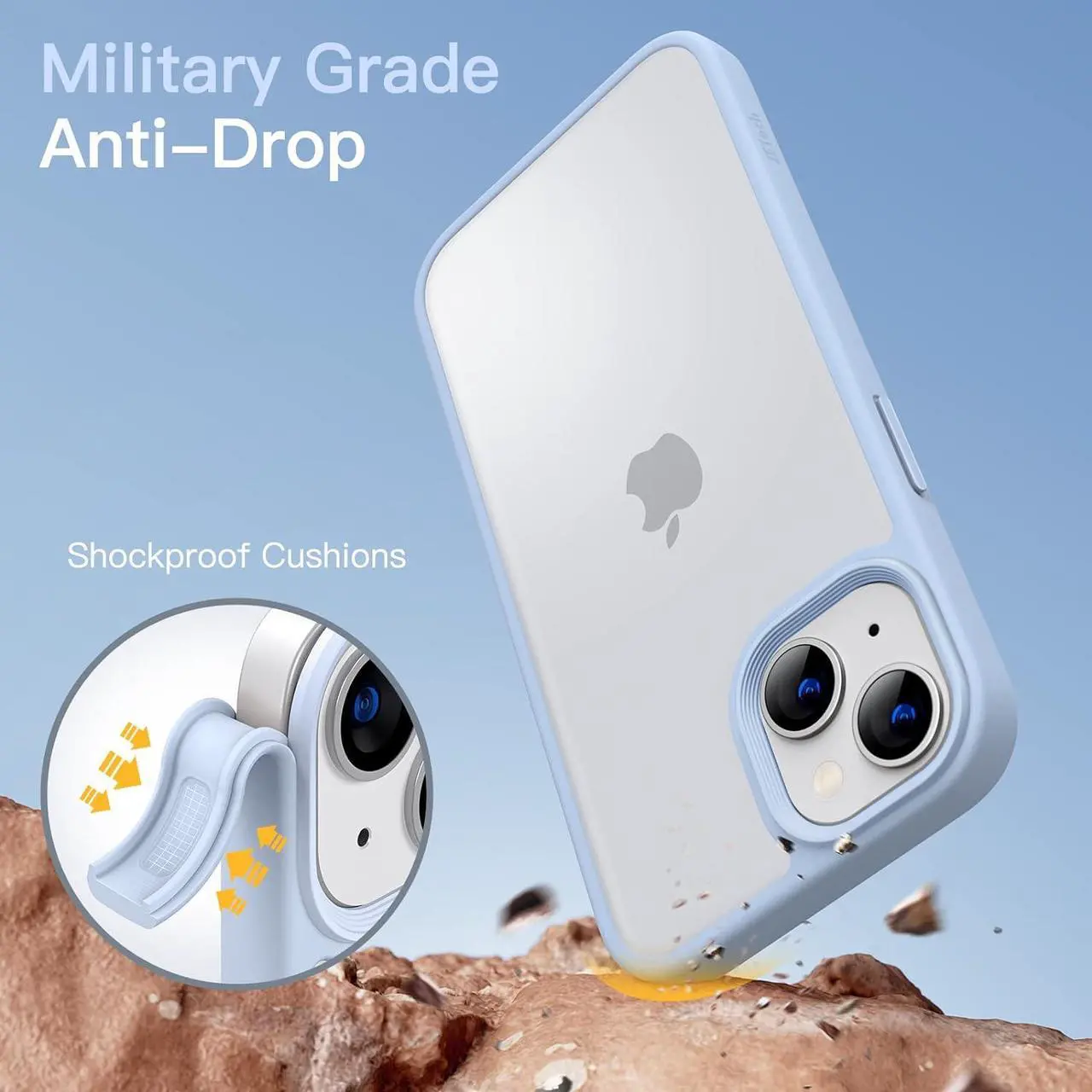 Alt view image 3 of 6 - Matte Case for iPhone 14 6.1-Inch, Shockproof Military Grade Drop Protection, Frosted Translucent Back Phone Cover, Anti-Fingerprint (Sky Blue)