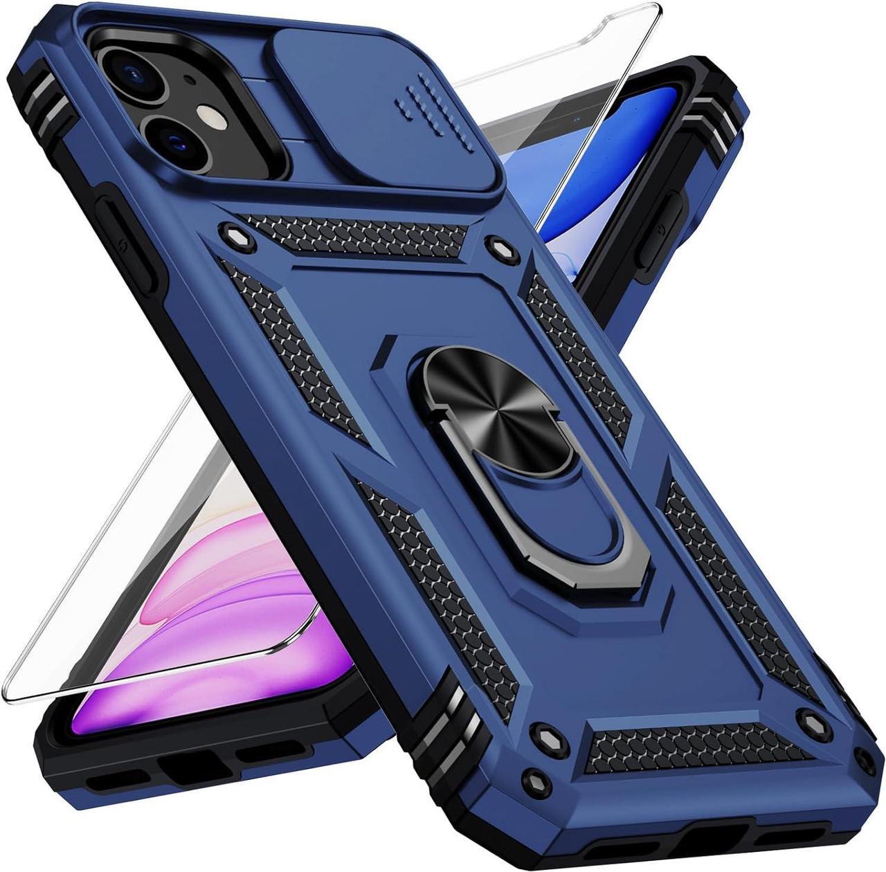 Main image of for iPhone 11 Case with Camera Lens Cover, HD Screen Protector, 10 FT Military Grade Drop Protection, Magnetic Ring Holder Kickstand Protective Phone Case for iPhone 11, Navy Blue