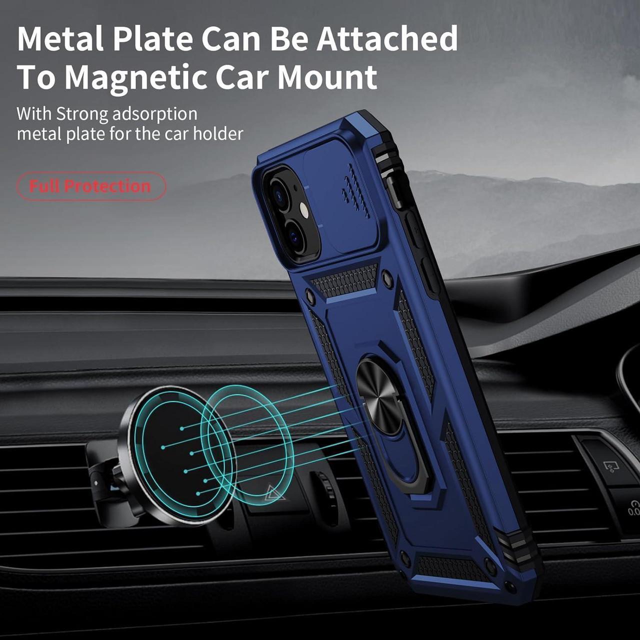 Alt view image 2 of 6 - for iPhone 11 Case with Camera Lens Cover, HD Screen Protector, 10 FT Military Grade Drop Protection, Magnetic Ring Holder Kickstand Protective Phone Case for iPhone 11, Navy Blue