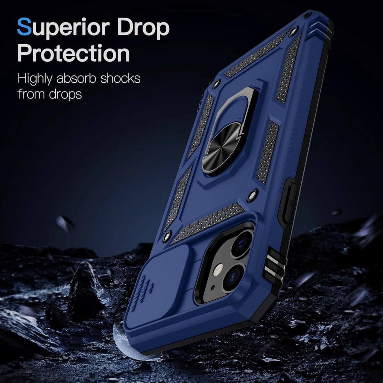 Alt view image 4 of 6 - for iPhone 11 Case with Camera Lens Cover, HD Screen Protector, 10 FT Military Grade Drop Protection, Magnetic Ring Holder Kickstand Protective Phone Case for iPhone 11, Navy Blue
