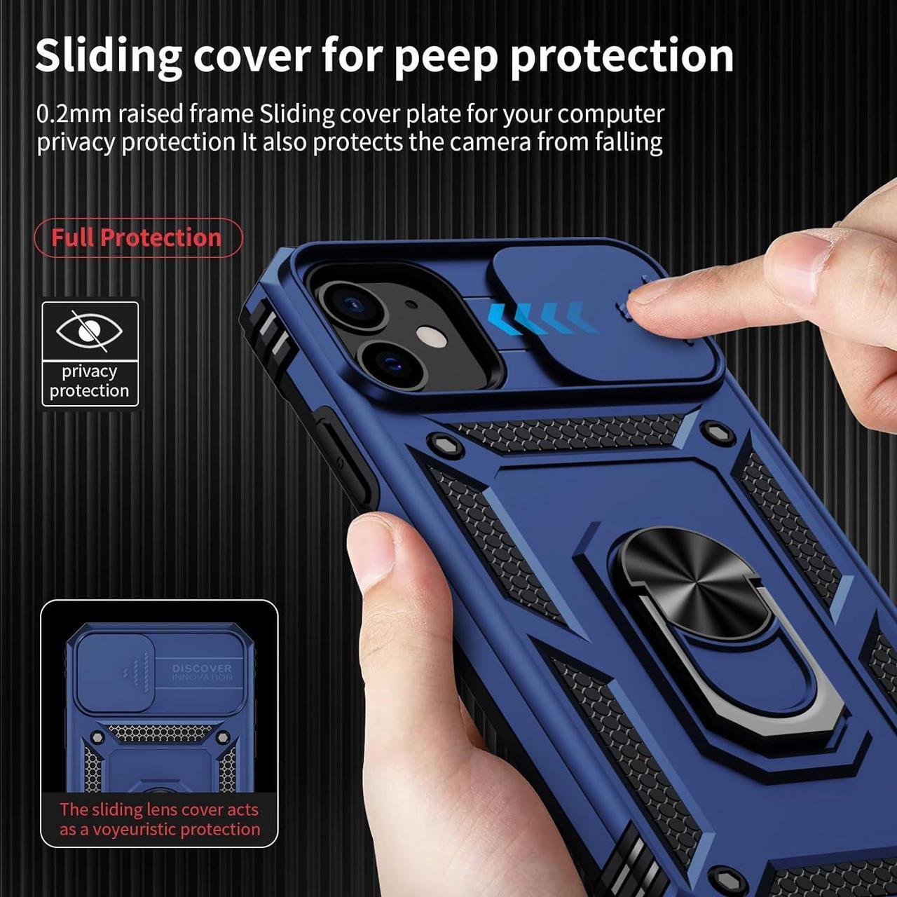 Alt view image 3 of 6 - for iPhone 11 Case with Camera Lens Cover, HD Screen Protector, 10 FT Military Grade Drop Protection, Magnetic Ring Holder Kickstand Protective Phone Case for iPhone 11, Navy Blue