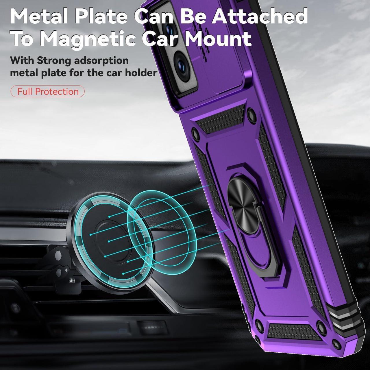 Alt view image 3 of 7 - for Motorola Moto G Power 5G 2024 Case with Slide Camera Cover HD Screen Protector [Military Grade Drop Tested] Magnetic Ring Holder Kickstand Protective Phone Case for Moto G Power 5G 2024, Purple