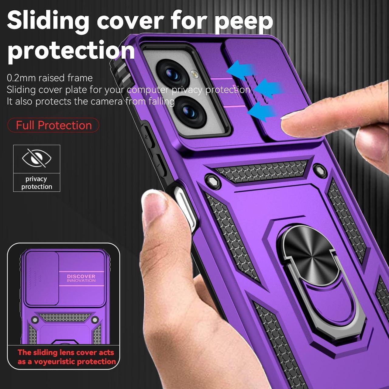 Alt view image 4 of 7 - for Motorola Moto G Power 5G 2024 Case with Slide Camera Cover HD Screen Protector [Military Grade Drop Tested] Magnetic Ring Holder Kickstand Protective Phone Case for Moto G Power 5G 2024, Purple