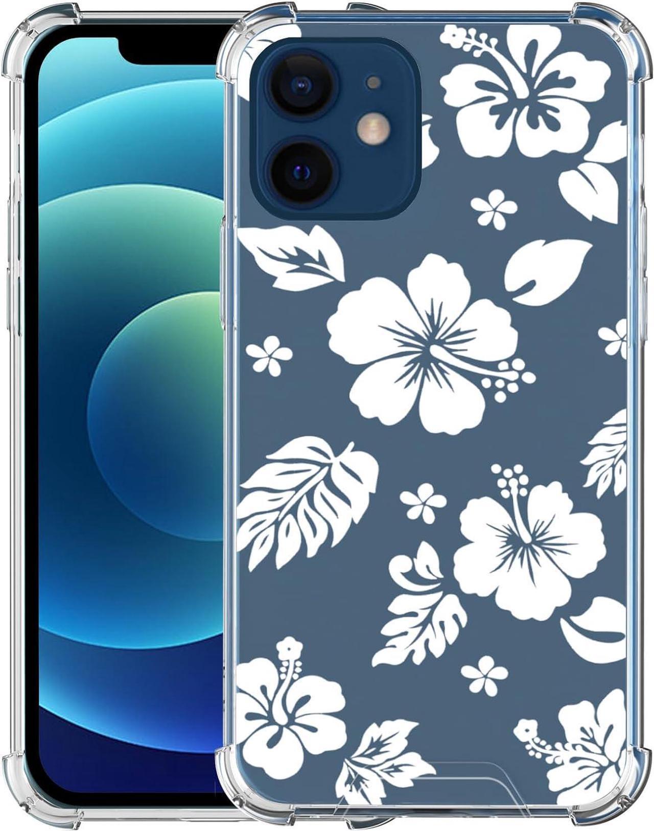 Main image of for iPhone 12 Mini Case Clear Cute Kawaii White Hibiscus Hawaiian Flower Floral Aesthetic Phone Case for Girls Preppy Women