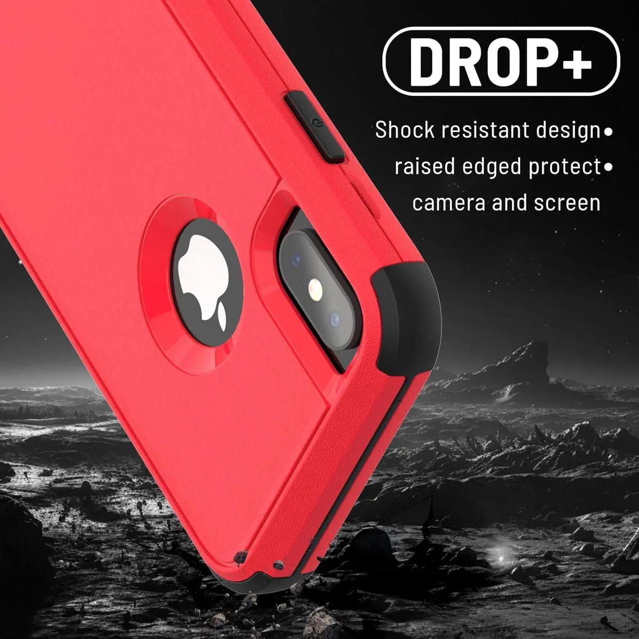 Alt view image 3 of 7 - for iPhone XR Case [Dropproof] [Shockproof] 3-Layers Heavy Duty Drop Protection Case Cover for iPhone XR 6.1 Inch with Tempered Glass Screen Protector, Rugged XR Phone Case- Red Black