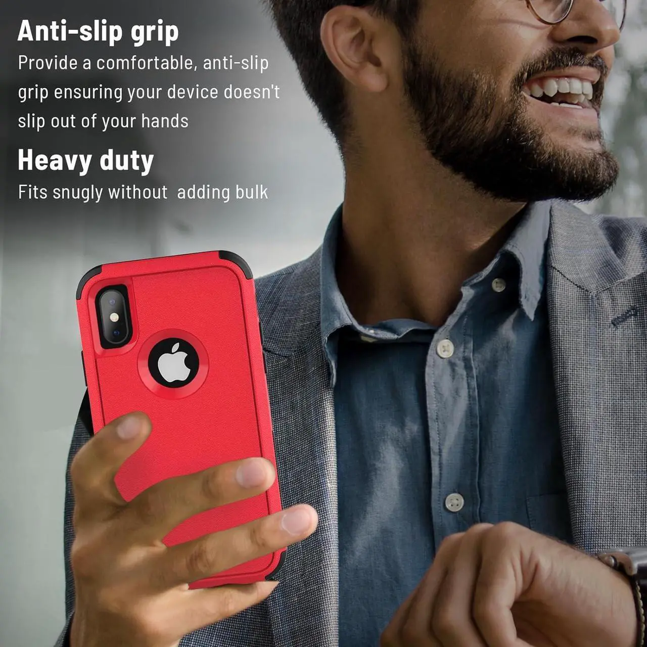 Alt view image 4 of 7 - for iPhone XR Case [Dropproof] [Shockproof] 3-Layers Heavy Duty Drop Protection Case Cover for iPhone XR 6.1 Inch with Tempered Glass Screen Protector, Rugged XR Phone Case- Red Black