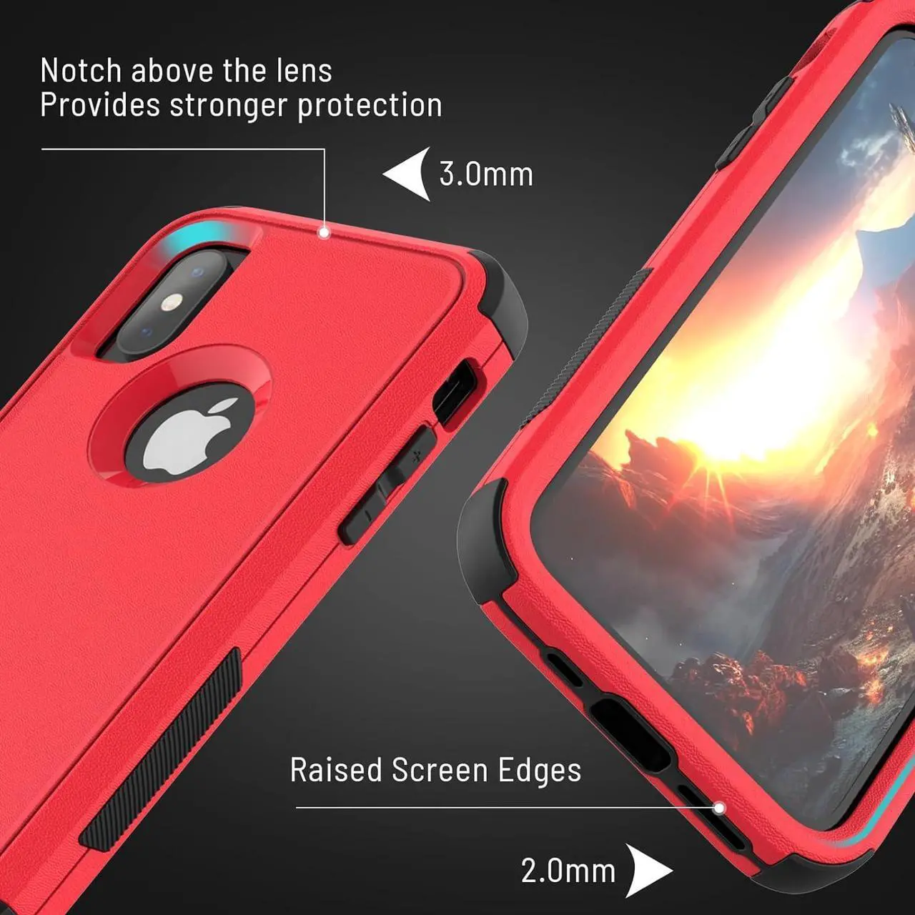 Alt view image 6 of 7 - for iPhone XR Case [Dropproof] [Shockproof] 3-Layers Heavy Duty Drop Protection Case Cover for iPhone XR 6.1 Inch with Tempered Glass Screen Protector, Rugged XR Phone Case- Red Black