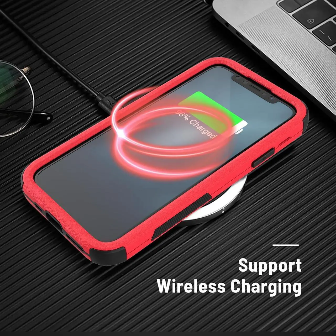 Alt view image 5 of 7 - for iPhone XR Case [Dropproof] [Shockproof] 3-Layers Heavy Duty Drop Protection Case Cover for iPhone XR 6.1 Inch with Tempered Glass Screen Protector, Rugged XR Phone Case- Red Black