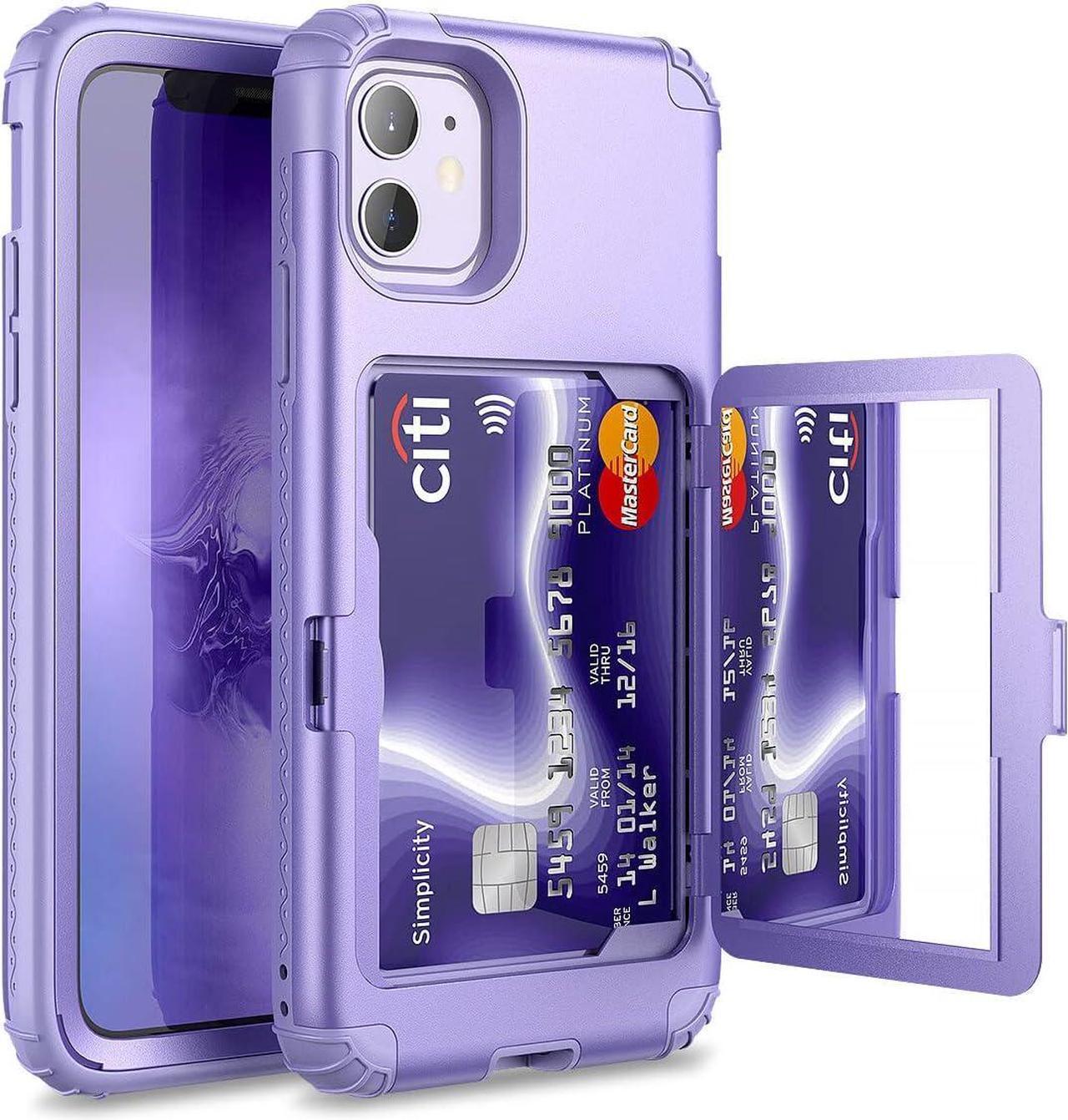 Main image of WeLoveCase iPhone 11 Wallet Case for Women Defender Credit Card Holder Cover with Hidden Mirror Three Layer Shockproof Heavy Duty Protection All-Round Protective Case for iPhone 11 Light Purple