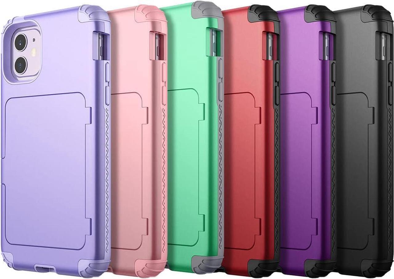 Alt view image 7 of 7 - WeLoveCase iPhone 11 Wallet Case for Women Defender Credit Card Holder Cover with Hidden Mirror Three Layer Shockproof Heavy Duty Protection All-Round Protective Case for iPhone 11 Light Purple
