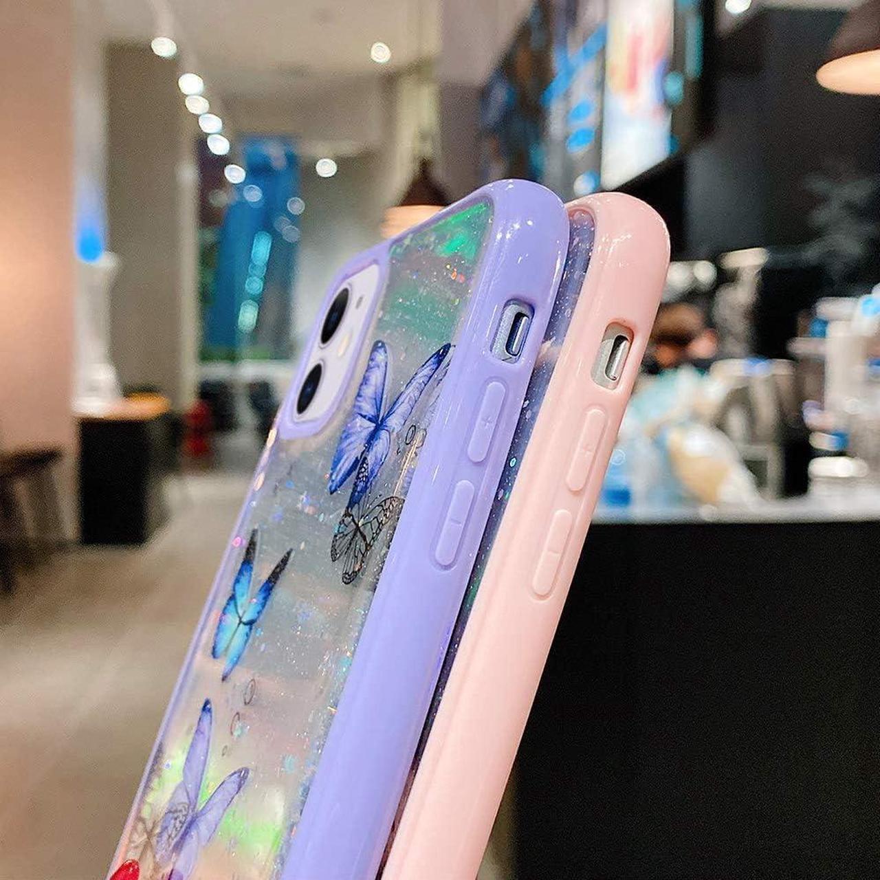 Alt view image 4 of 7 - LCHULLE Girly Case for iPhone 11 Case Cute Iridescent Butterfly Design Laser Bling Glitter Stars for Girls Women Soft TPU Bumper Drop Protection Case Cover for iPhone 11, Purple