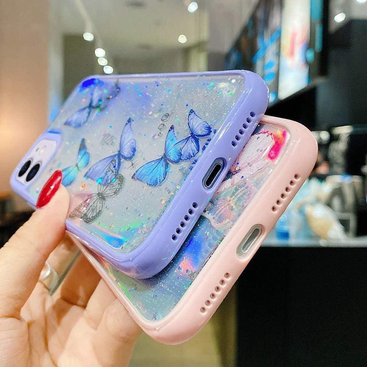 Alt view image 5 of 7 - LCHULLE Girly Case for iPhone 11 Case Cute Iridescent Butterfly Design Laser Bling Glitter Stars for Girls Women Soft TPU Bumper Drop Protection Case Cover for iPhone 11, Purple
