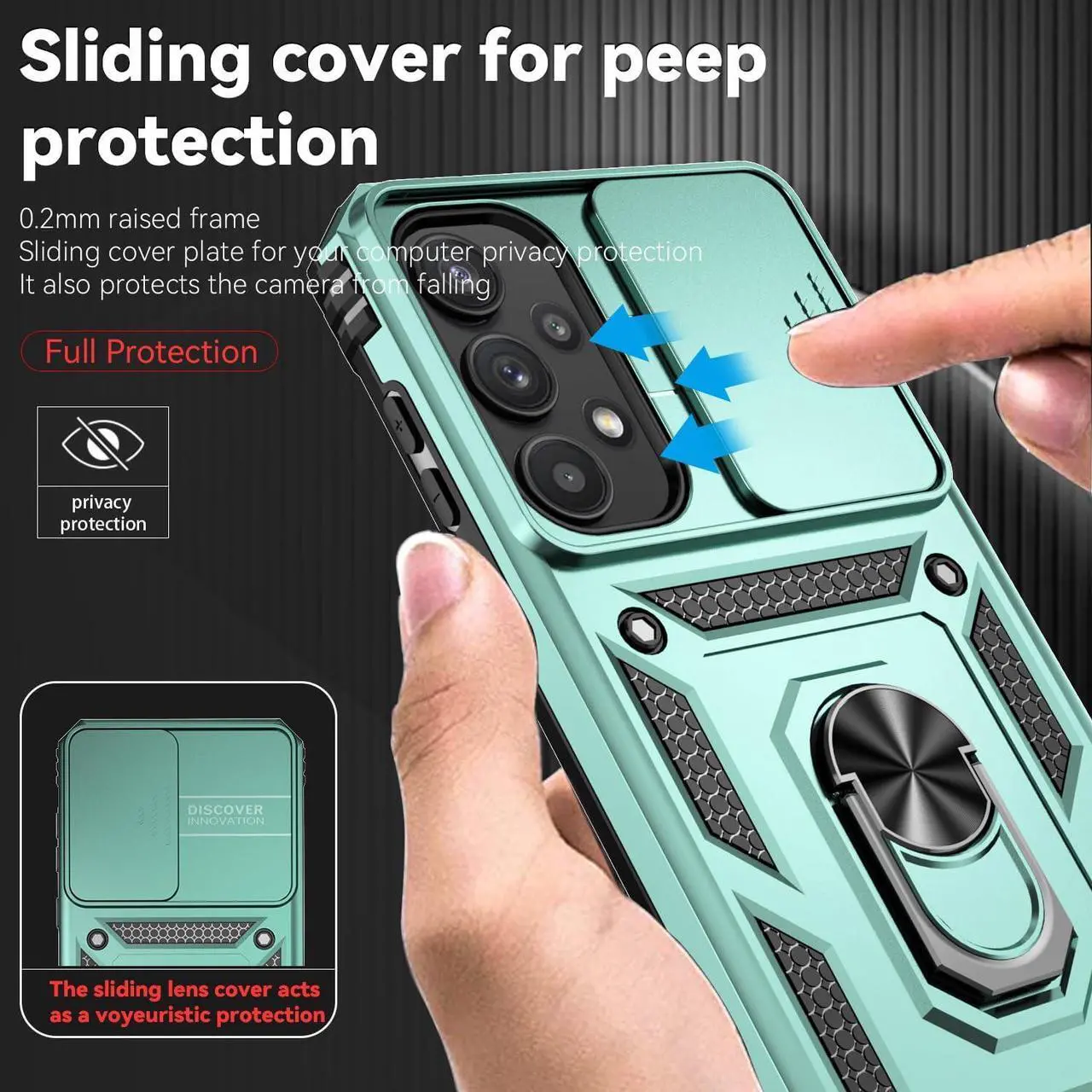 Alt view image 3 of 7 - for Samsung Galaxy A35 5G Case with Slide Camera Cover HD Screen Protector [Military Grade 16ft. Drop Tested] Magnetic Ring Holder Kickstand Protective Phone Case for Galaxy A35 5G 2024, Dark Green