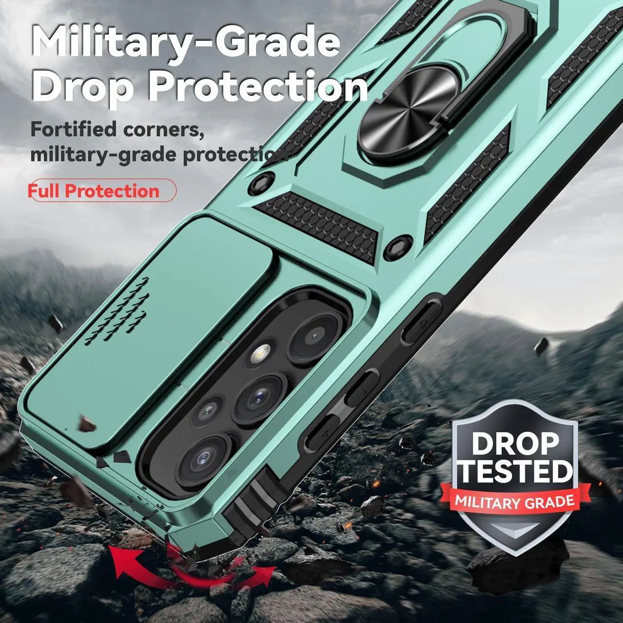 Alt view image 4 of 7 - for Samsung Galaxy A35 5G Case with Slide Camera Cover HD Screen Protector [Military Grade 16ft. Drop Tested] Magnetic Ring Holder Kickstand Protective Phone Case for Galaxy A35 5G 2024, Dark Green