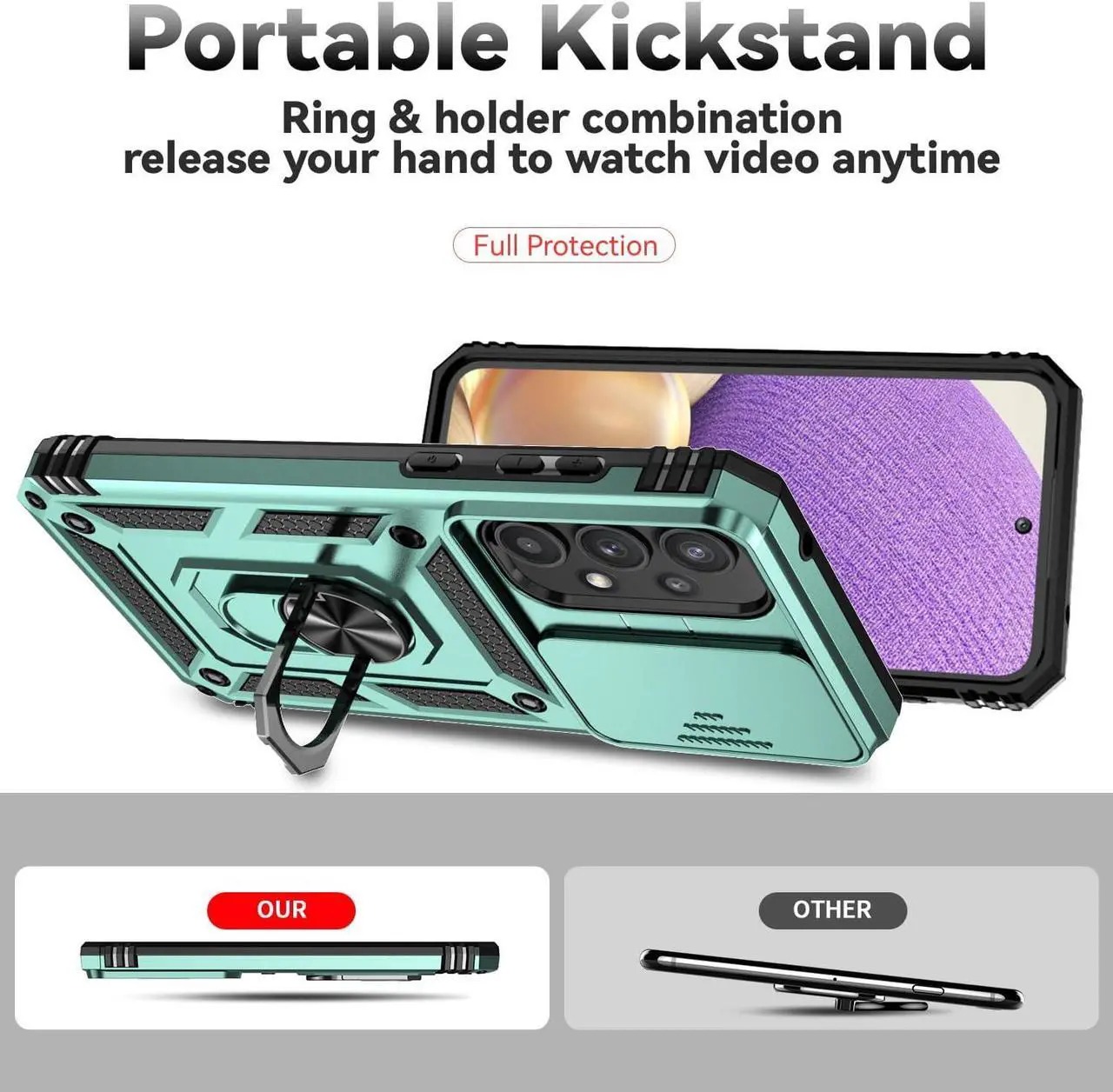 Alt view image 6 of 7 - for Samsung Galaxy A35 5G Case with Slide Camera Cover HD Screen Protector [Military Grade 16ft. Drop Tested] Magnetic Ring Holder Kickstand Protective Phone Case for Galaxy A35 5G 2024, Dark Green