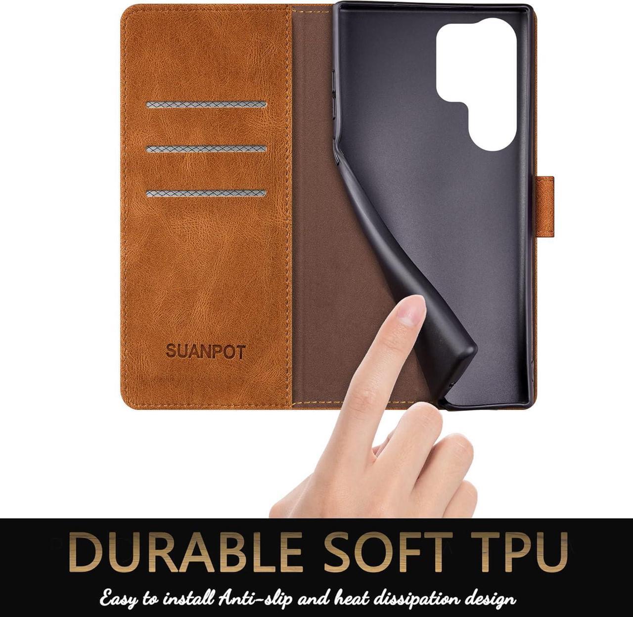 Alt view image 6 of 7 - SUANPOT for Samsung Galaxy S24 Ultra Wallet case with RFID Blocking Credit Card Holder,Flip Book PU Leather Protective Cover Women Men for Samsung S24Ultra Phone case Light Coffee