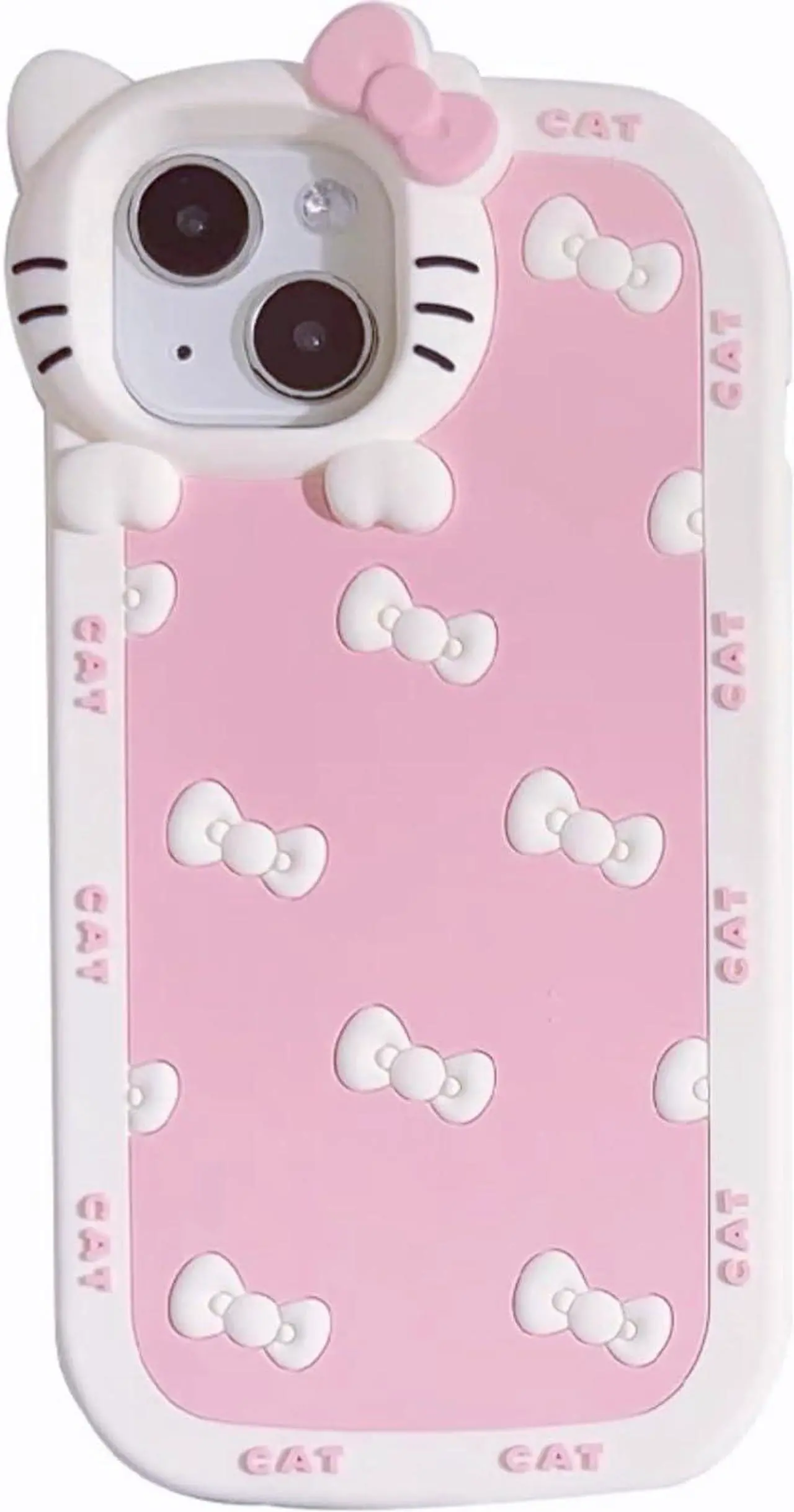 Main image of AUCAN Cute Silicone Case for iPhone 12 6.1"& iPhone 12Pro 6.1", Pink Kawaii Soft Funny Cover, Shockproof Classic Cat Bow Cellular Phone Case for Girls Women
